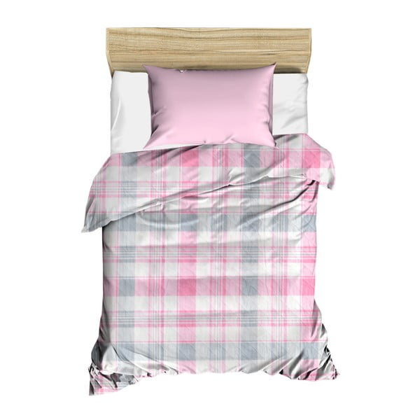 Ružový prešívaný pléd cez posteľ Checkers, 160 × 230 cm