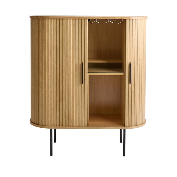 Vinotéka v dekore duba s posuvnými dverami v prírodnej farbe 100x118x40 cm Nola – Unique Furniture-image-3