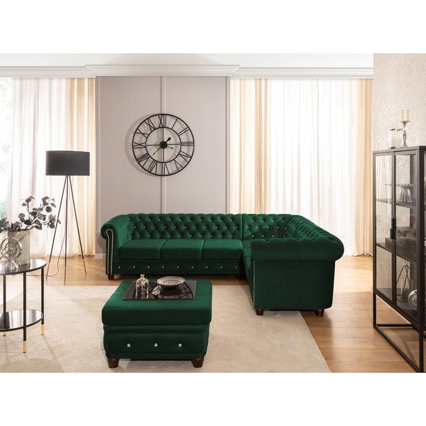 Zelená zamatová rozkladacia rohová pohovka (pravý roh/do L) York Blik – Ropez-image-4