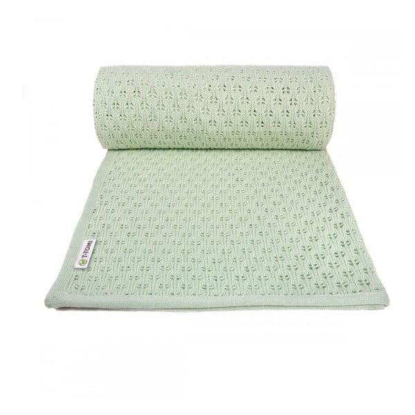 Zelená pletená detská deka s podielom bavlny T-TOMI Summer, 80 x 100 cm