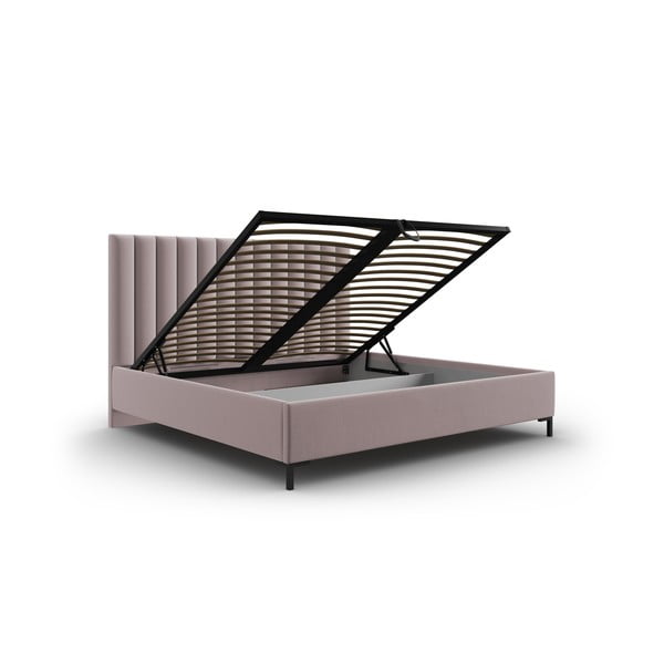 Svetloružová čalúnená dvojlôžková posteľ s úložným priestorom s roštom 180x200 cm Casey – Mazzini Beds-image-3