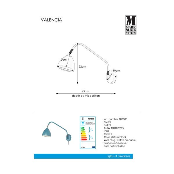 Modrá nástenná lampa Markslöjd Valencia-image-2