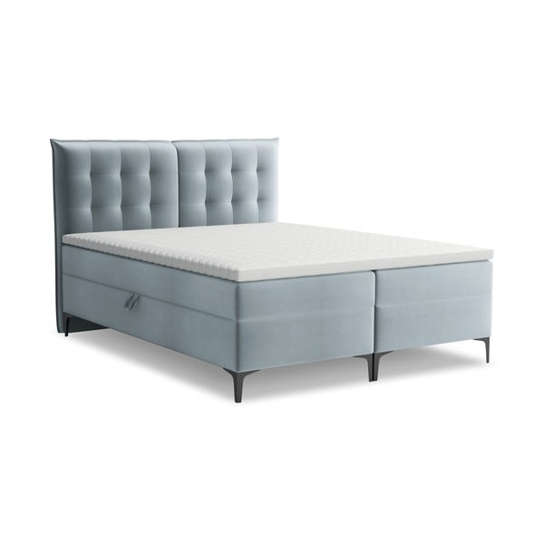 Svetlomodrá boxspring posteľ s úložným priestorom 160x200 cm Mikana – Makamii