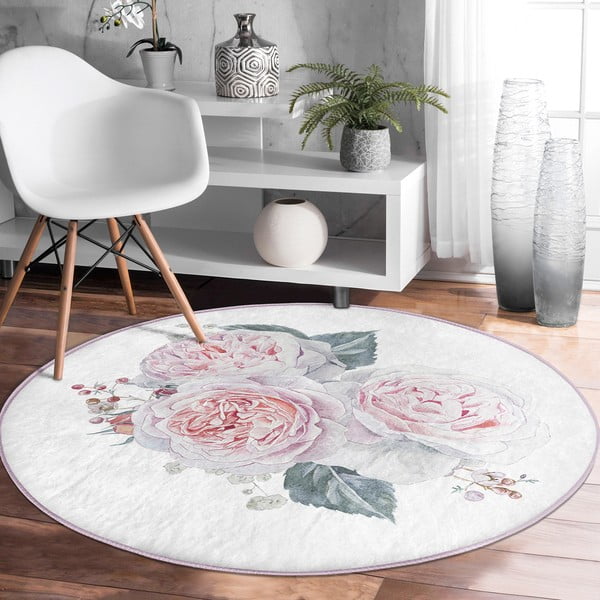Bielo-ružový prateľný okrúhly koberec vhodný pre robotické vysávače ø 120 cm Comfort – Mila Home-image-1
