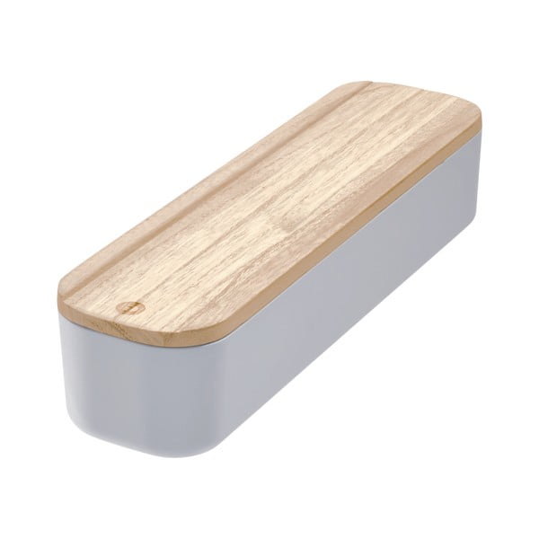 Sivý úložný box s vekom z dreva paulownia iDesign Eco, 9 x 36,5 cm