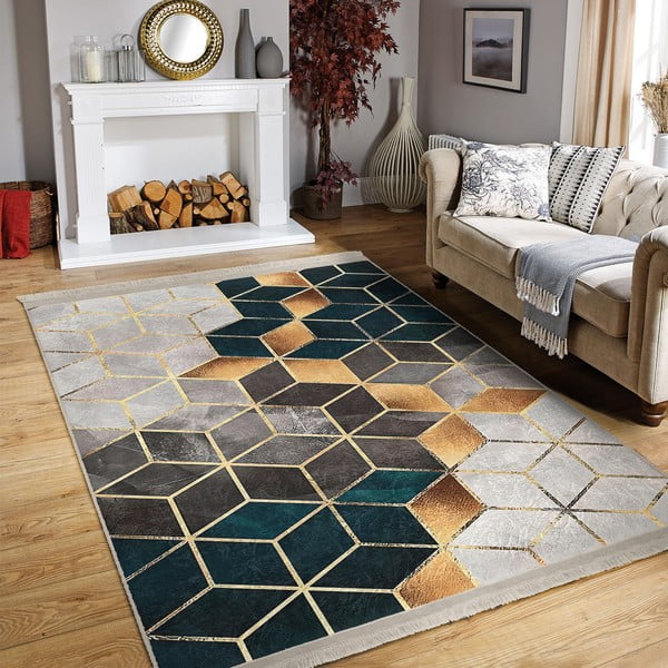 Bielo-petrolejový prateľný koberec 80x140 cm – Mila Home-image-1