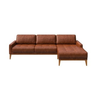 Červenohnedá kožená rohová pohovka MESONICA Musso Tufted, pravý roh