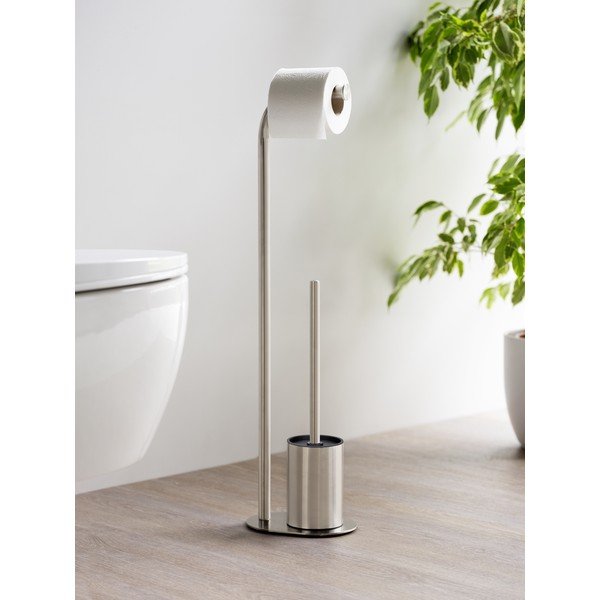 Stojan na toaletný papier so štetkou z nehrdzavejúcej ocele v matne striebornej farbe Levante – Wenko-image-2
