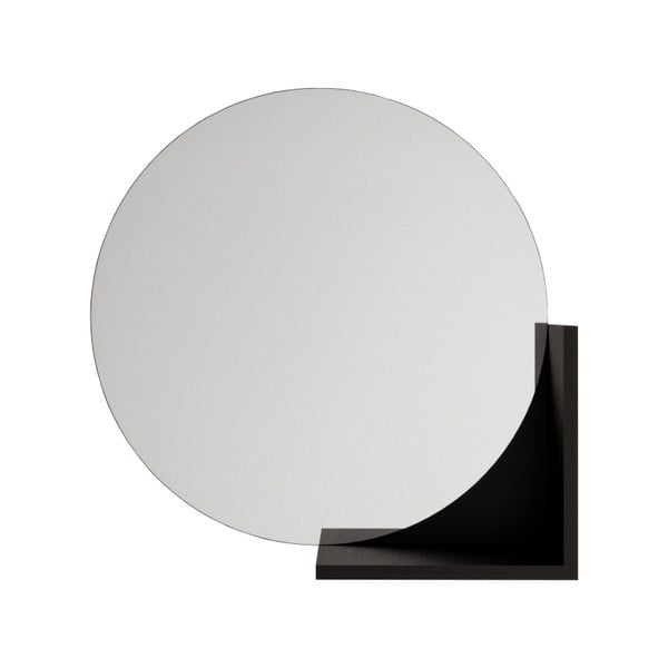 Nástenné zrkadlo s čiernou poličkou Skandica Lucija, ø 60 cm