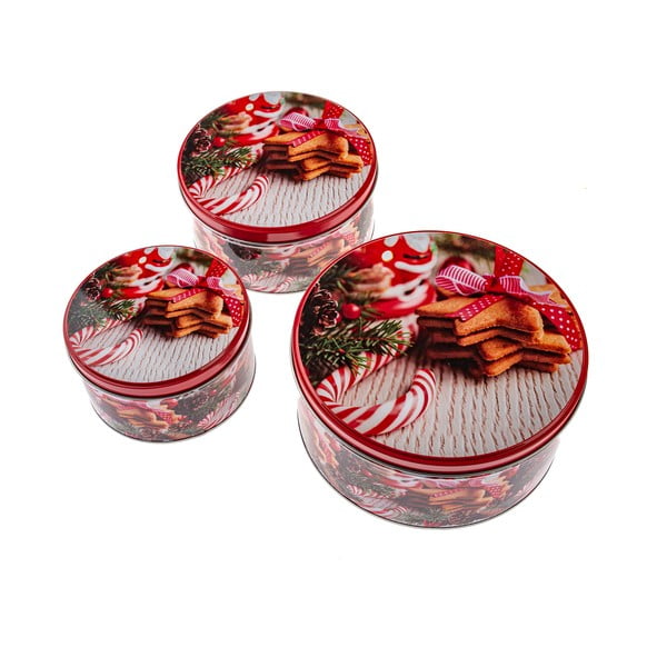 Kovové dózy v súprave 3 ks na zákusky Christmas – Dakls
