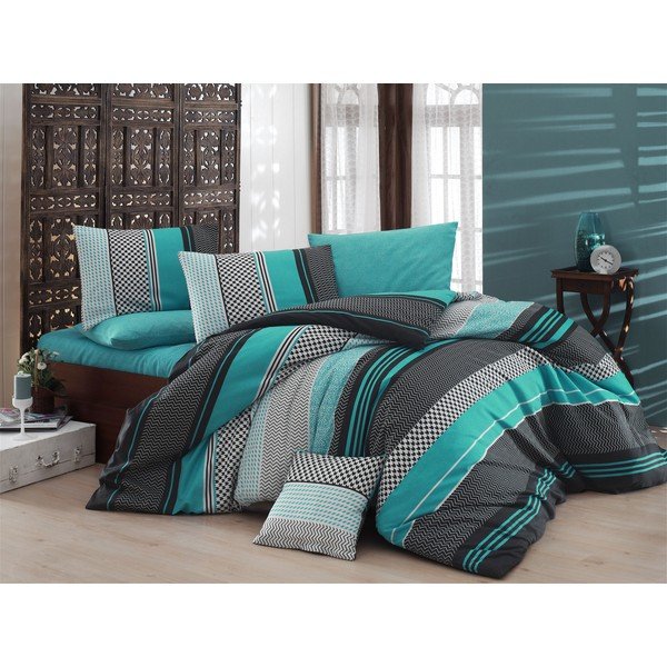 Obliečky s plachtou na dvojlôžko Nazenin Home Zigo Turquoise, 200 × 220 cm