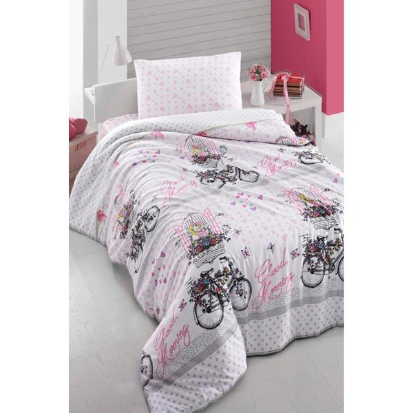 Obliečky na jednolôžko s plachtou Pure Cotton Pink Bike, 160 x 220 cm
