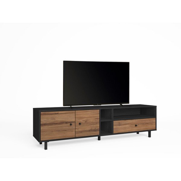 Čierny/prírodný TV stolík v dekore orecha 180x47 cm Roald – Marckeric-image-2