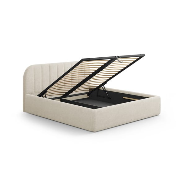 Krémovobiela čalúnená dvojlôžková posteľ s úložným priestorom s roštom 140x200 cm Juno – Windsor & Co Sofas-image-3