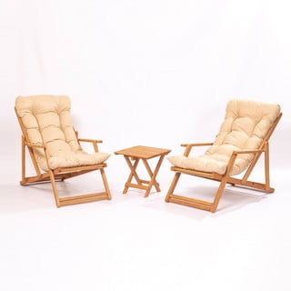 Krémový/prírodný záhradný lounge set z bukového dreva pre 2 - Floriane Garden