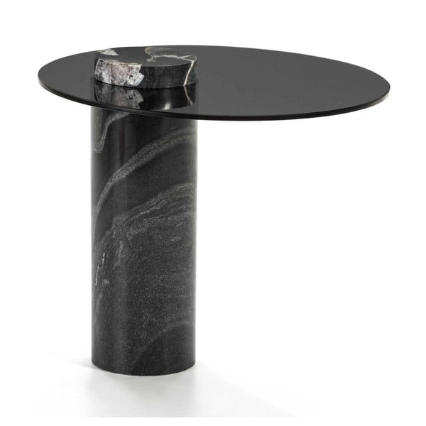 Čierny mramorový odkladací stolík so sklenenou doskou Thai Natura, ∅ 51 cm
