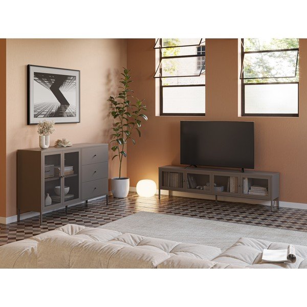 Sivý kovový TV stolík 160x50x35 cm Fayna – Marckeric-image-1