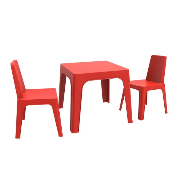 Červený detský záhradný set 1 stola a 2 stoličiek Resol Julieta