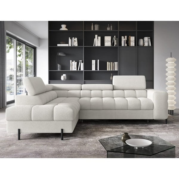 Krémovobiela rozkladacia/s úložným priestorom rohová pohovka z textílie buklé (ľavý roh/do L) Ferucce – ELTAP-image-1