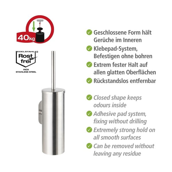 Samodržiaca WC kefa z nehrdzavejúcej ocele v matne striebornej farbe Orea – Wenko-image-3