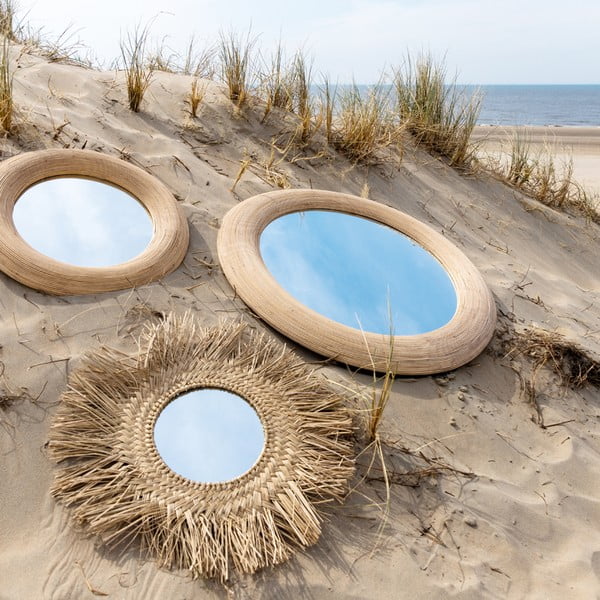 Nástenné zrkadlo s ratanovým rámom ø 109,5 cm Piedre – Light & Living-image-2
