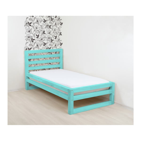 Tyrkysovomodrá drevená jednolôžková posteľ Benlemi DeLuxe, 190 × 80 cm
