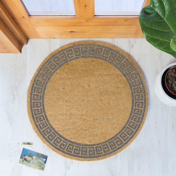 Sivá okrúhla rohožka z prírodného kokosového vlákna Artsy Doormats Greek Border, ⌀ 70 cm-image-1