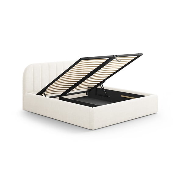 Slonovinová čalúnená dvojlôžková posteľ s úložným priestorom s roštom 140x200 cm Juno – Windsor & Co Sofas-image-3
