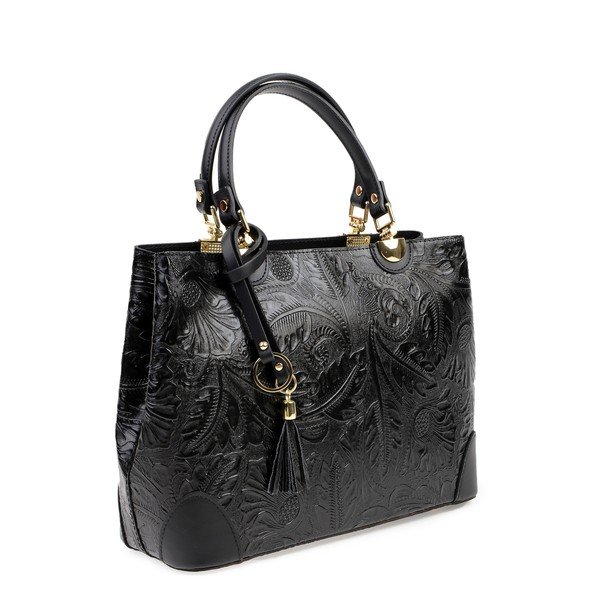 Čierna kožená kabelka Carla Ferreri Floral-image-2