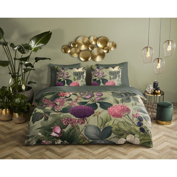 Kaki obliečky na jednolôžko/predĺžené z bavlneného saténu 140x220 cm Onaz – Descanso-image-1