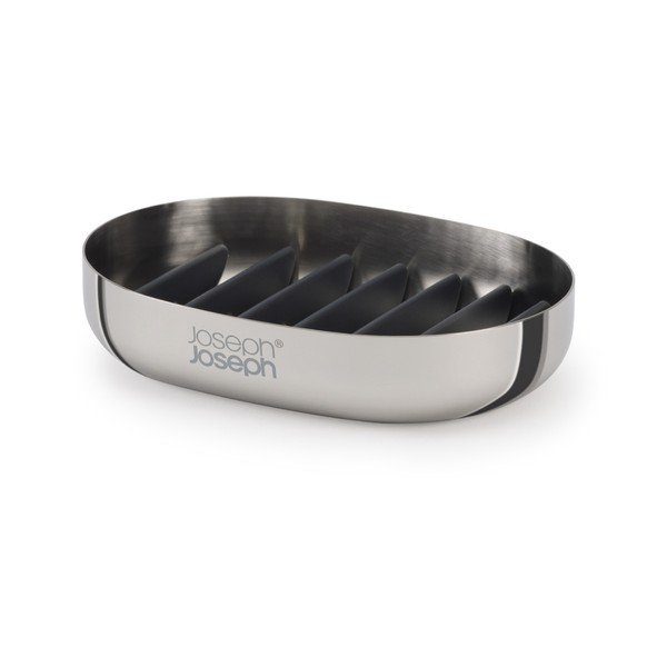 Nádobka na mydlo z nehrdzavejúcej ocele v lesklej striebornej farbe EasyStore Luxe – Joseph Joseph