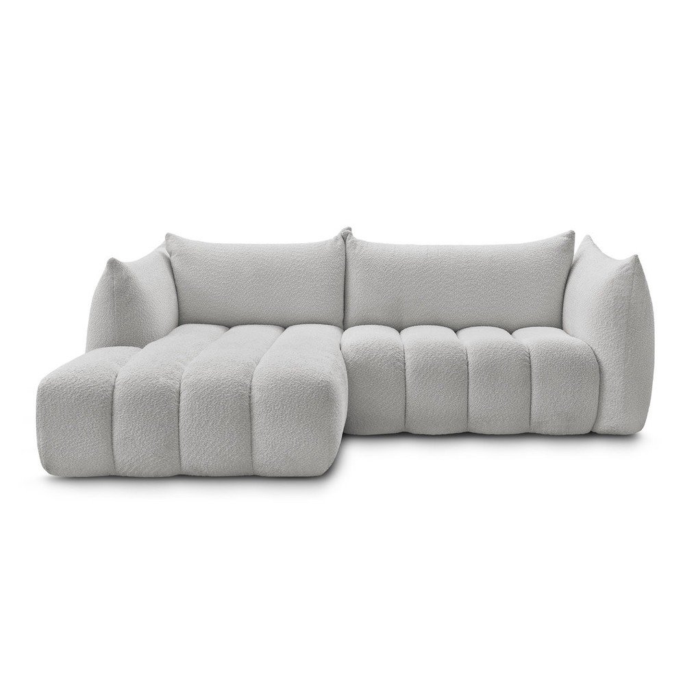 Svetlosivá rohová pohovka z textílie buklé (ľavý roh/s leňoškou) Azra – Bobochic Paris