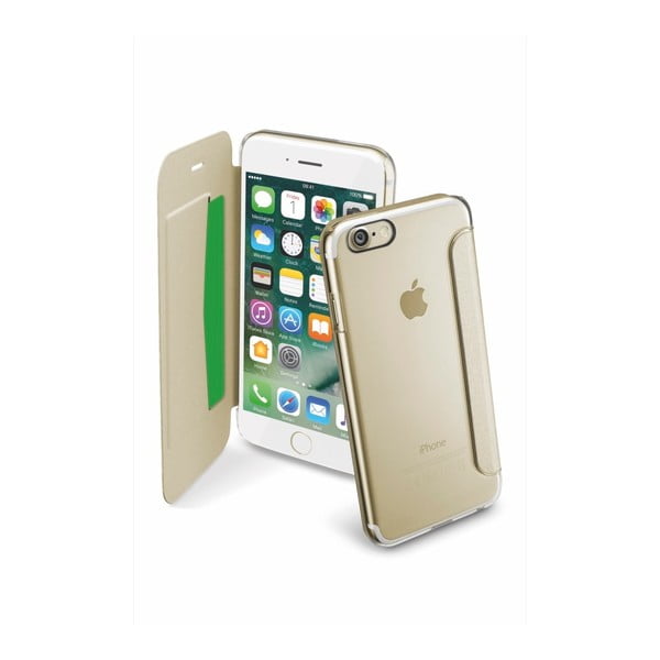 Zlaté transparentné peňaženkové puzdro CellularLine Clear Book pre  iPhone 7