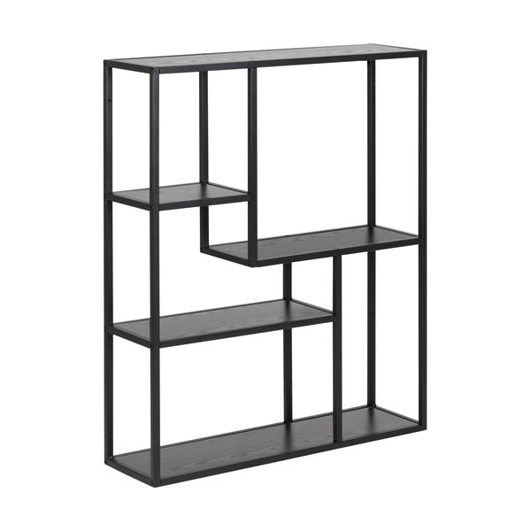 Čierna nástenná knižnica v dekore jaseňa 75x91 cm Seaford – Actona-image-2