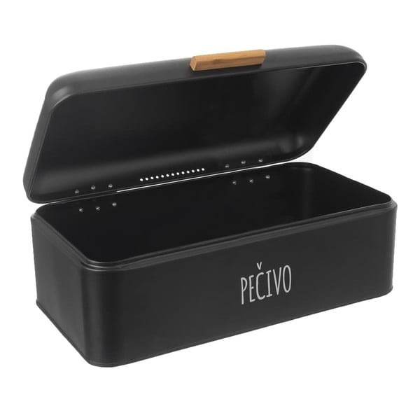 Čierna plechová dóza na pečivo s bambusovou rukoväťou Orion-image-3