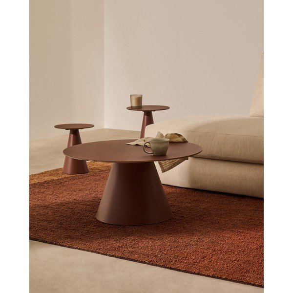 Okrúhly konferenčný stolík so sklenenou doskou v terakotovej farbe ø 80 cm Wilshire – Kave Home-image-1