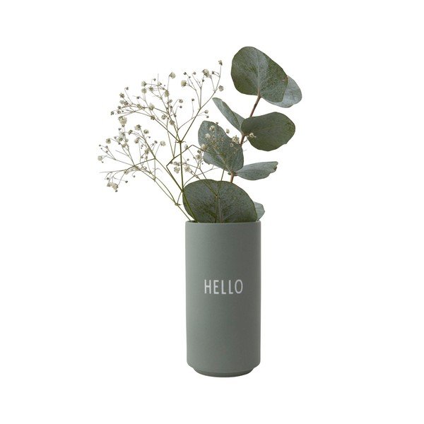 Zelená porcelánová váza Design Letters Hello, výška 11 cm-image-2