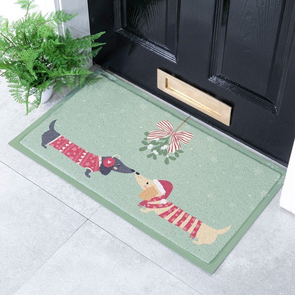 Rohožka s vianočným motívom z recyklovaného plastu 40x70 cm Christmas Sausage Dogs – Artsy Doormats-image-1