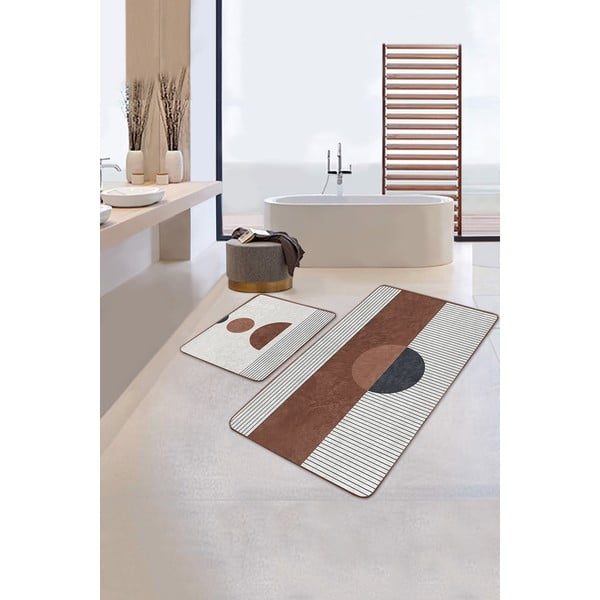 Bielo-hnedé kúpeľňové predložky v súprave 2 ks 60x100 cm – Mila Home-image-1