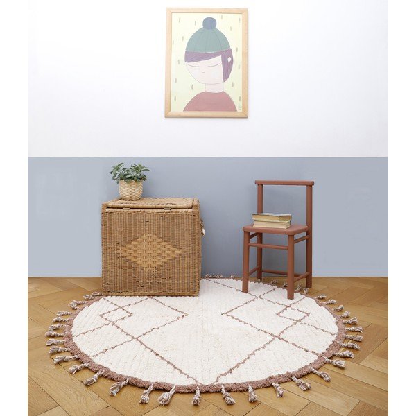 Bielo-hnedý bavlnený ručne vyrobený koberec Nattiot Come, ø 120 cm-image-2