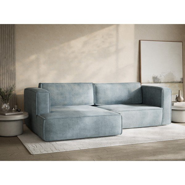 Svetlomodrá ženilková rozkladacia/s úložným priestorom rohová pohovka (ľavý roh/s leňoškou) Velto – Maison de Rêve-image-4