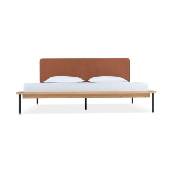 Hnedá/prírodná čalúnená dvojlôžková posteľ z dubového dreva s roštom 160x200 cm Fina - Gazzda-image-2