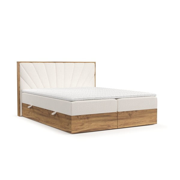 Boxspring posteľ s úložným priestorom v krémovo-prírodnej farbe 200x200 cm Asahi – Maison de Rêve