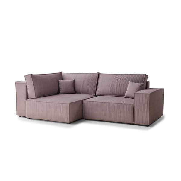 Fialová menčestrová rozkladacia/s úložným priestorom rohová pohovka (ľavý roh/do L) Tonga – Maison de Rêve