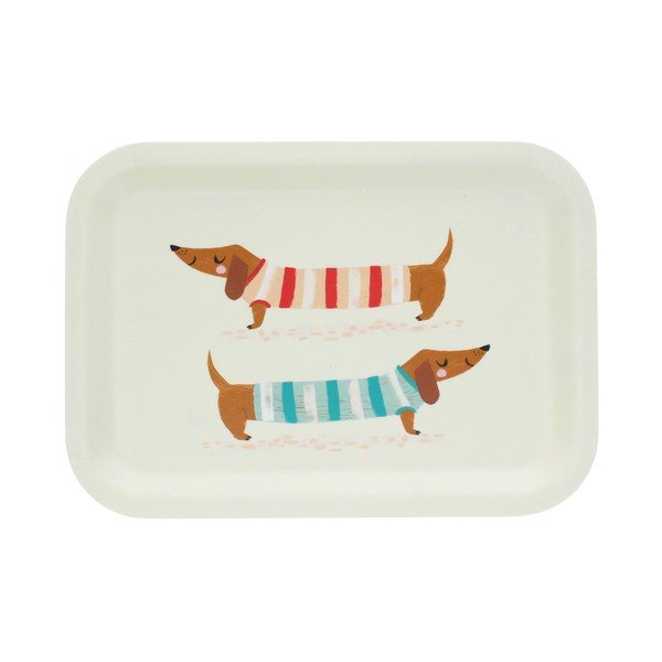 Krémovobiely drevený detský podnos 20x28 cm Sausage dog – Rex London