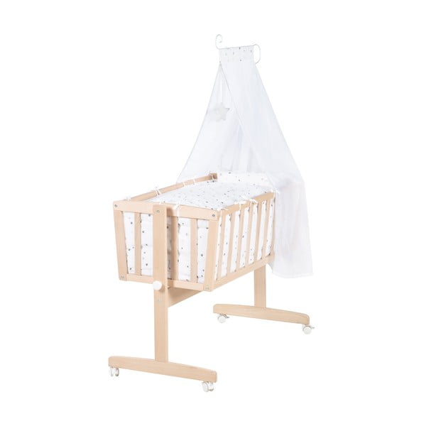 Kolíska z bukového dreva na kolieskach/s baldachýnom 40x90 cm v prírodnej farbe – Roba