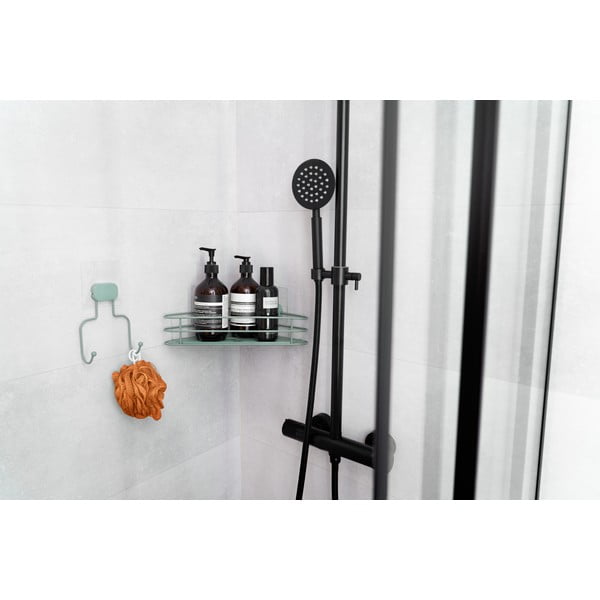 Zelená rohová samodržiaca kovová kúpeľňová polička Grena – Compactor-image-4