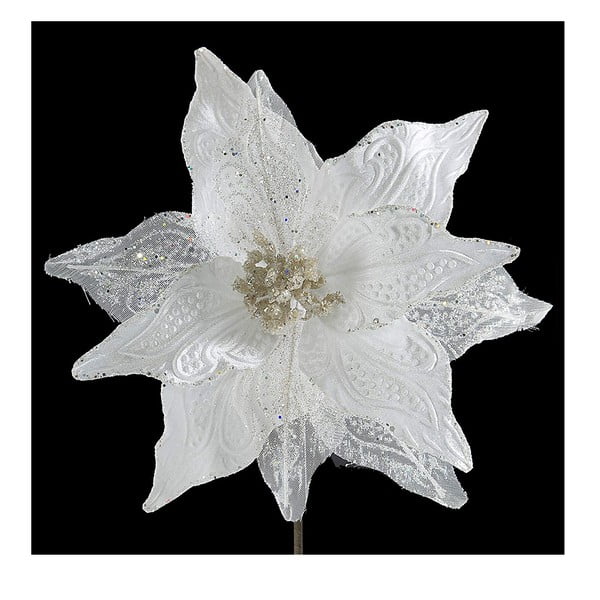Biela vianočná plastová dekorácie v tvare kvetu DecoKing Lace