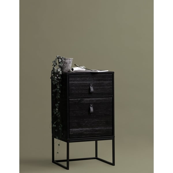 Čierny nočný stolík so zásuvkou a dvierkami WOOOD Zola-image-1