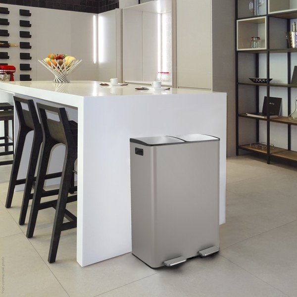 Taupe oceľový odpadkový kôš 2x30 l na triedený odpad/nášľapný Aliya – Spirella-image-1